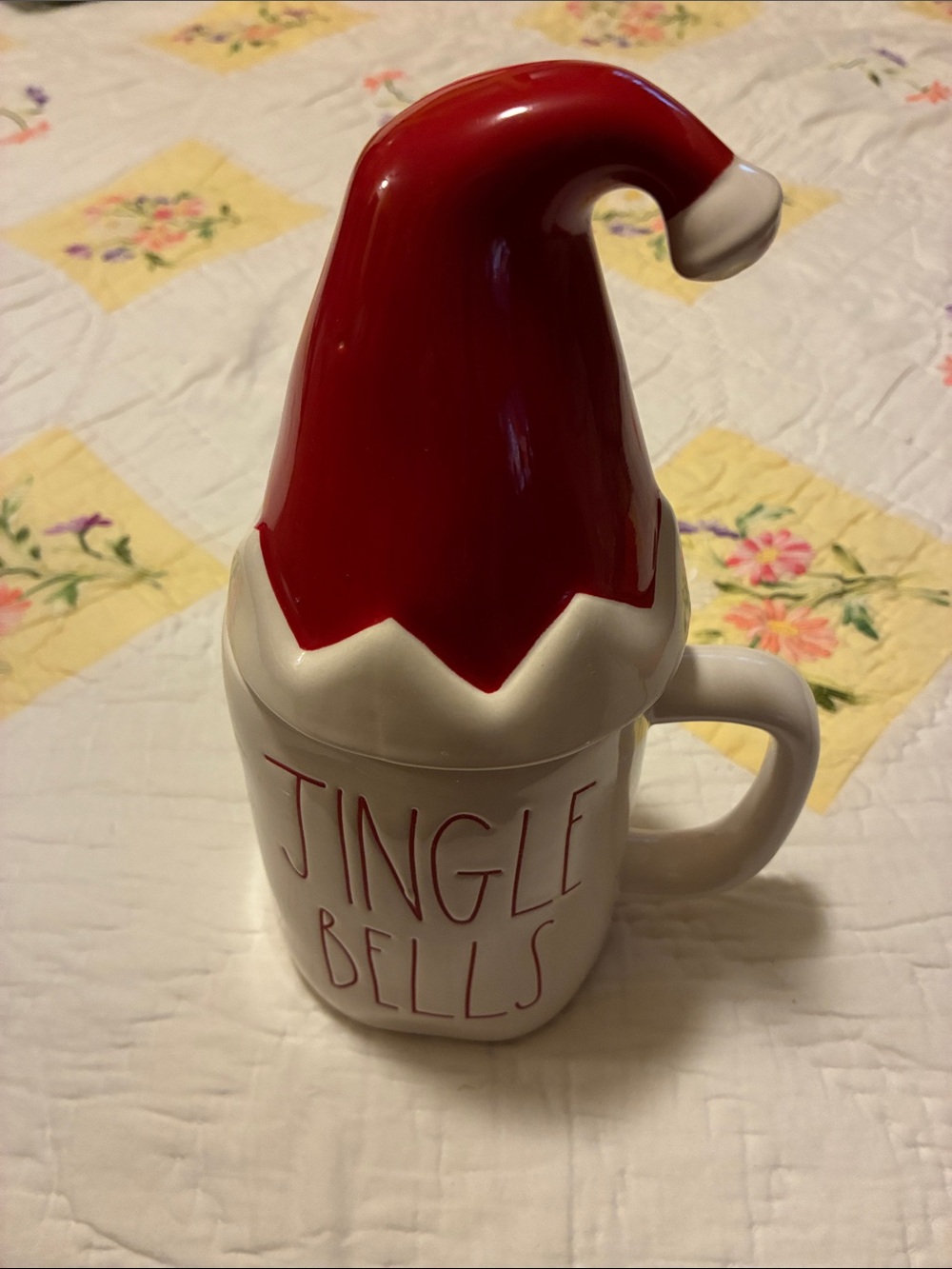 Rae Dunn White Ceramic Mug with Santa Hat with Red Engraving